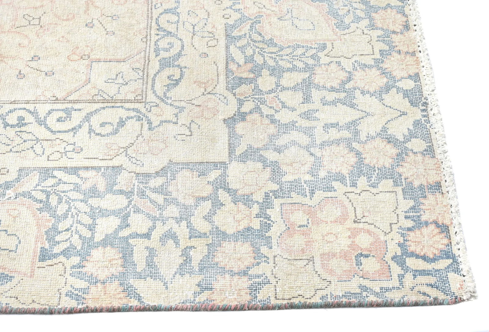 Antique Muted Coral Red Floral 9X12 Distressed Vintage Oriental Rug - 8