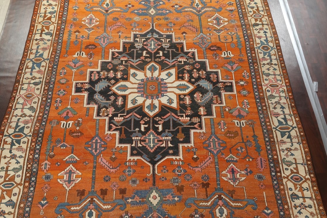 Pre-1900 Antique Vegetable Dye Heriz Serapi Persian Rug 10x15 - 4