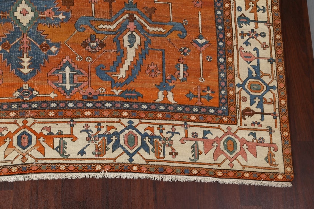 Pre-1900 Antique Vegetable Dye Heriz Serapi Persian Rug 10x15 - 7