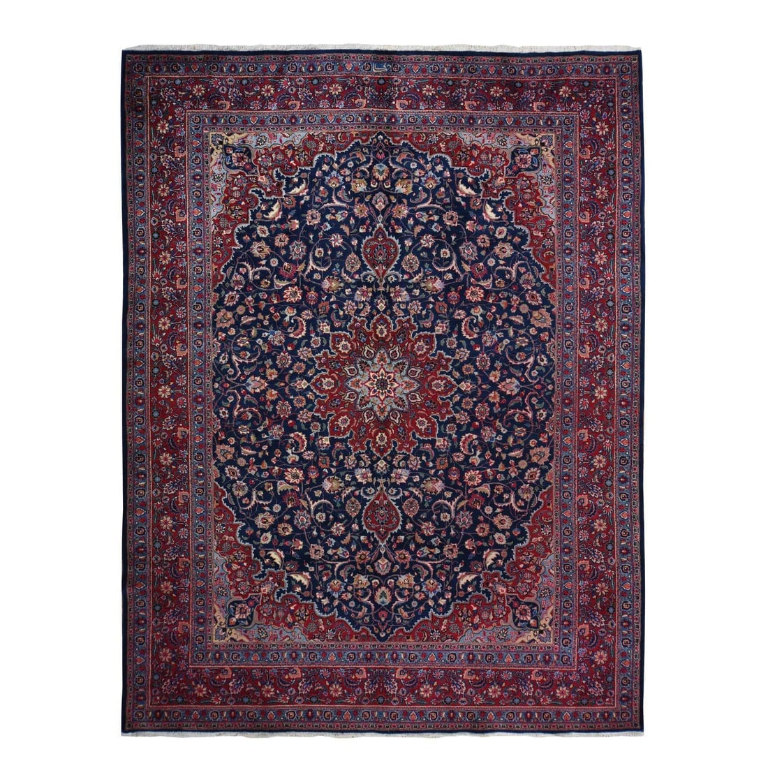 Blue Vintage Persian Meshad Medallion Design Hand Knotted All Wool Rug: Title: Blue Vintage Persian Meshad Medallion Design Hand Knotted All Wool Rug Description: This is a truly genuine one-of-a-kind. It has been Knotted for months and months in the centuries-old weaving