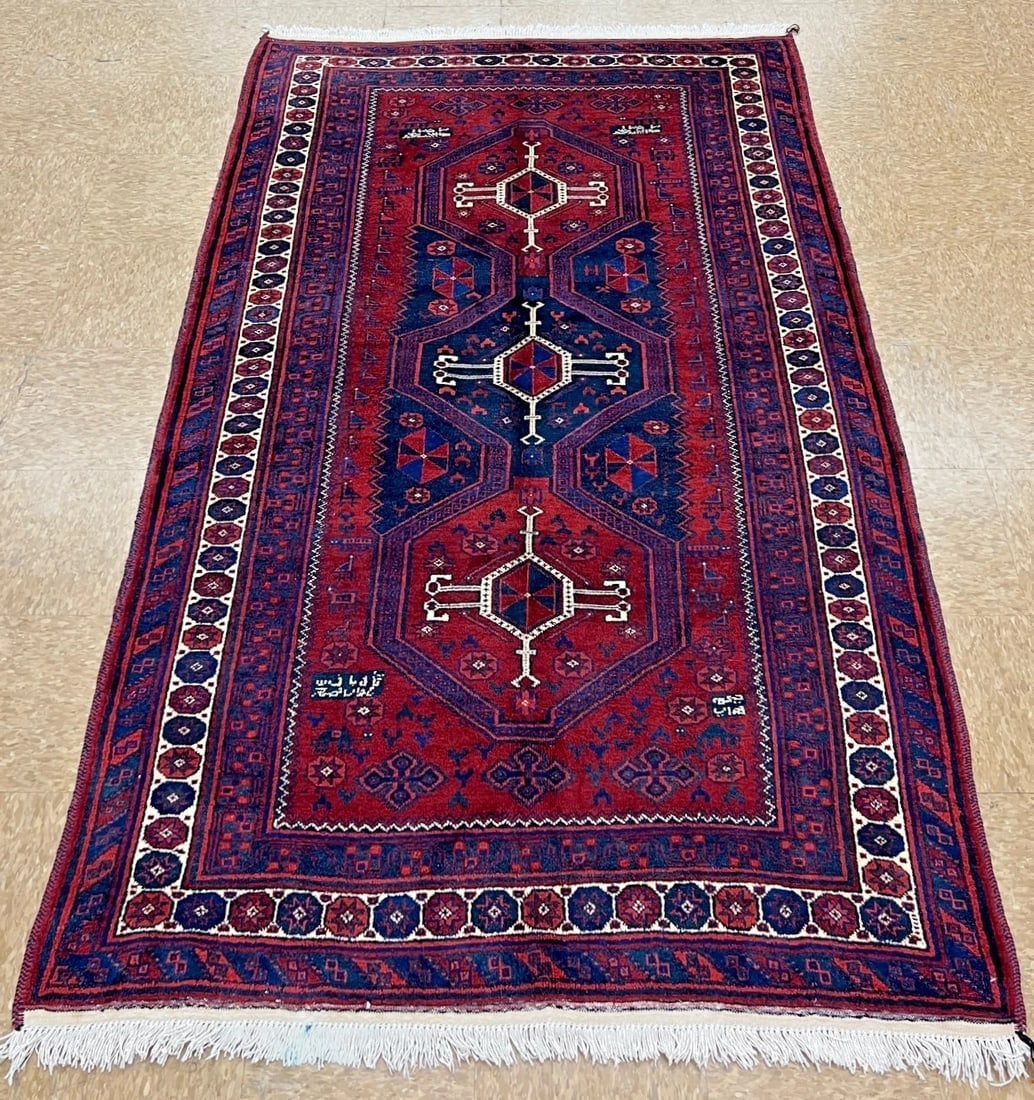 Hand-Knotted Persian Sirjan Antique Red Blue Wool Oriental Tribal Area Rug 4'6" x 7'5" - 2
