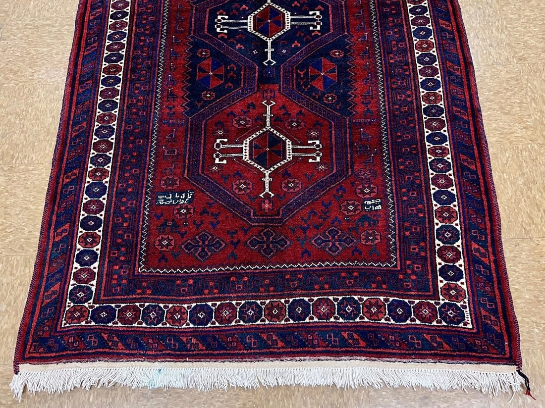Hand-Knotted Persian Sirjan Antique Red Blue Wool Oriental Tribal Area Rug 4'6" x 7'5" - 3