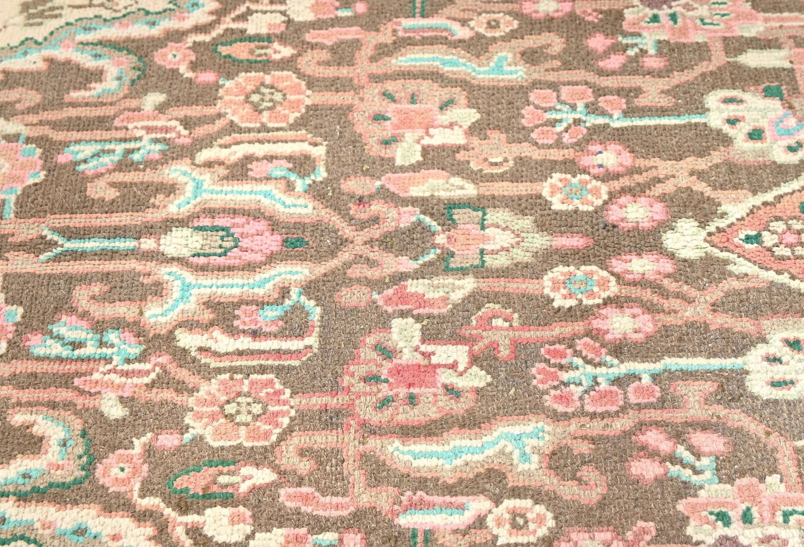 Semi Antique Muted Brown Floral 6X10 Distressed Oriental Rug - 5