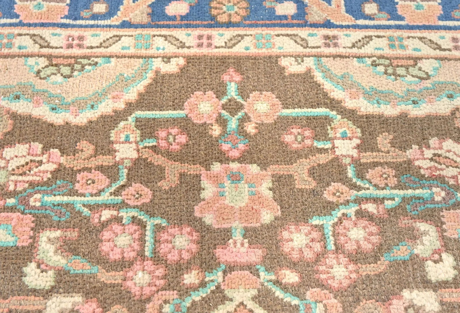 Semi Antique Muted Brown Floral 6X10 Distressed Oriental Rug - 7