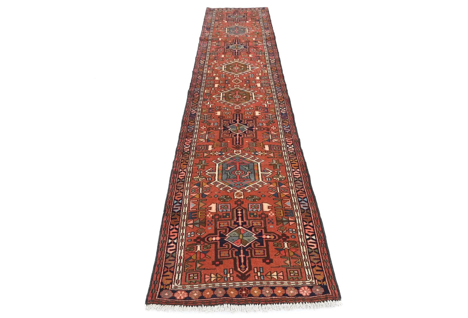 Vintage Red Geometric 3X12 Karajeh Persian Runner Rug - 2