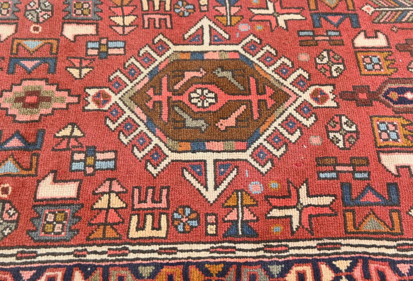 Vintage Red Geometric 3X12 Karajeh Persian Runner Rug - 5