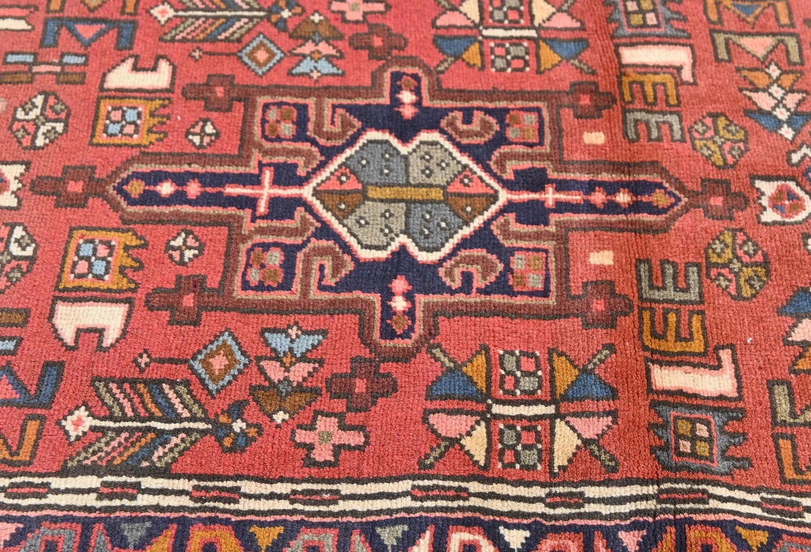 Vintage Red Geometric 3X12 Karajeh Persian Runner Rug - 6