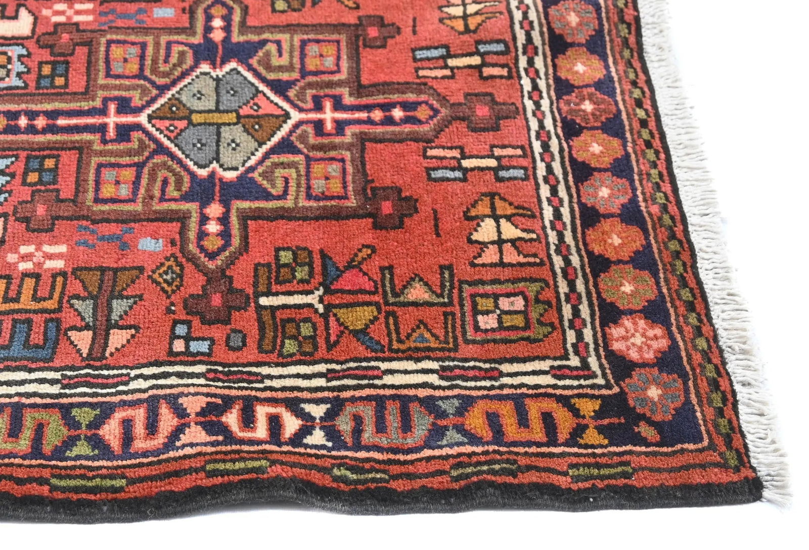 Vintage Red Geometric 3X12 Karajeh Persian Runner Rug - 8