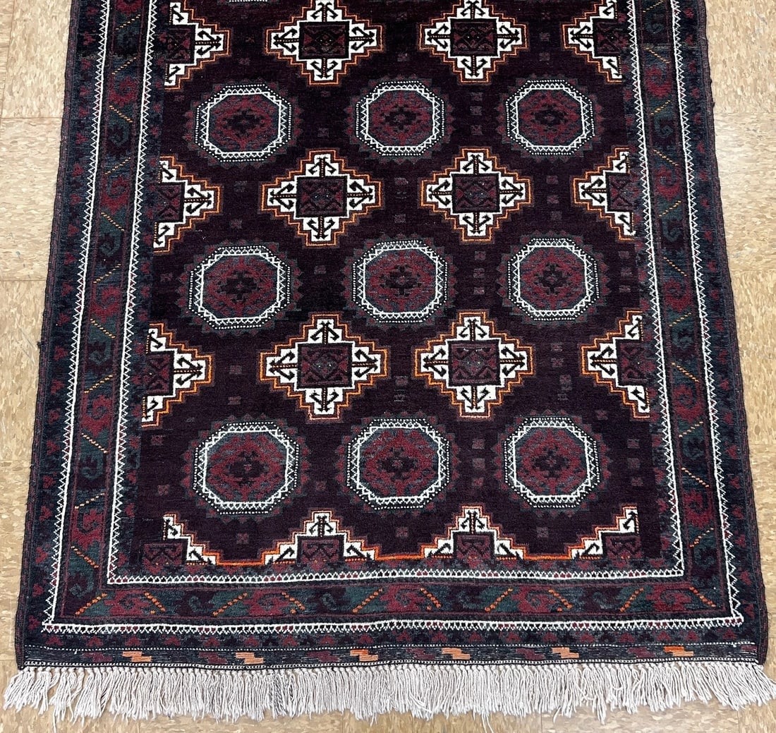 Antique Persian Hand Knotted Balouch Tribal Mahogany Wool Oriental Area Rug 3'9" x 7'5" - 2