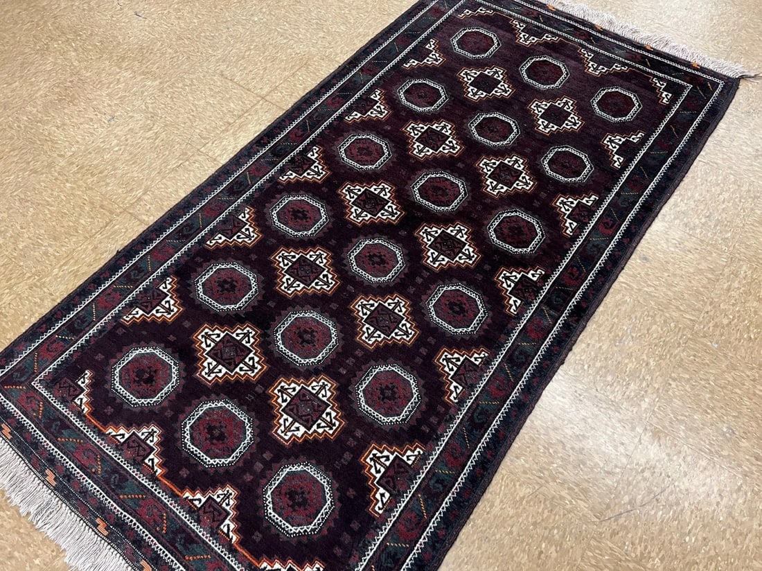 Antique Persian Hand Knotted Balouch Tribal Mahogany Wool Oriental Area Rug 3'9" x 7'5" - 5