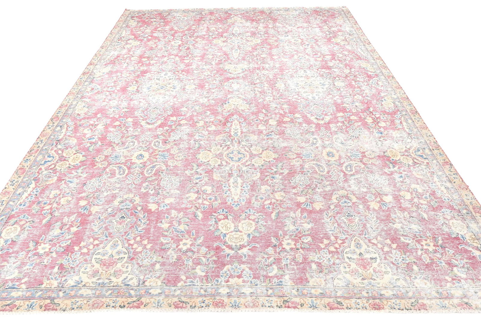 Muted Light Red Floral 7X10 Distressed Vintage Oriental Rug - 2