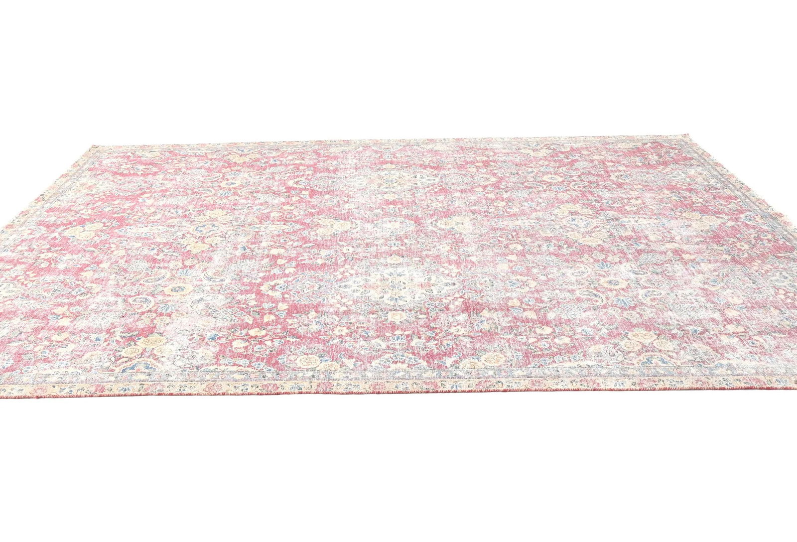 Muted Light Red Floral 7X10 Distressed Vintage Oriental Rug - 4