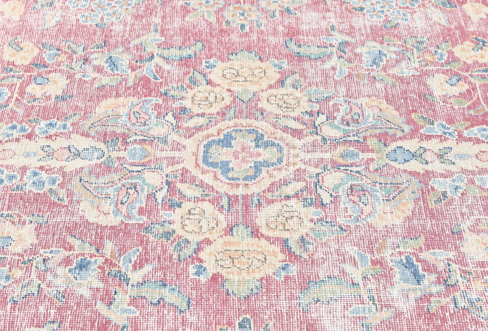 Muted Light Red Floral 7X10 Distressed Vintage Oriental Rug - 6