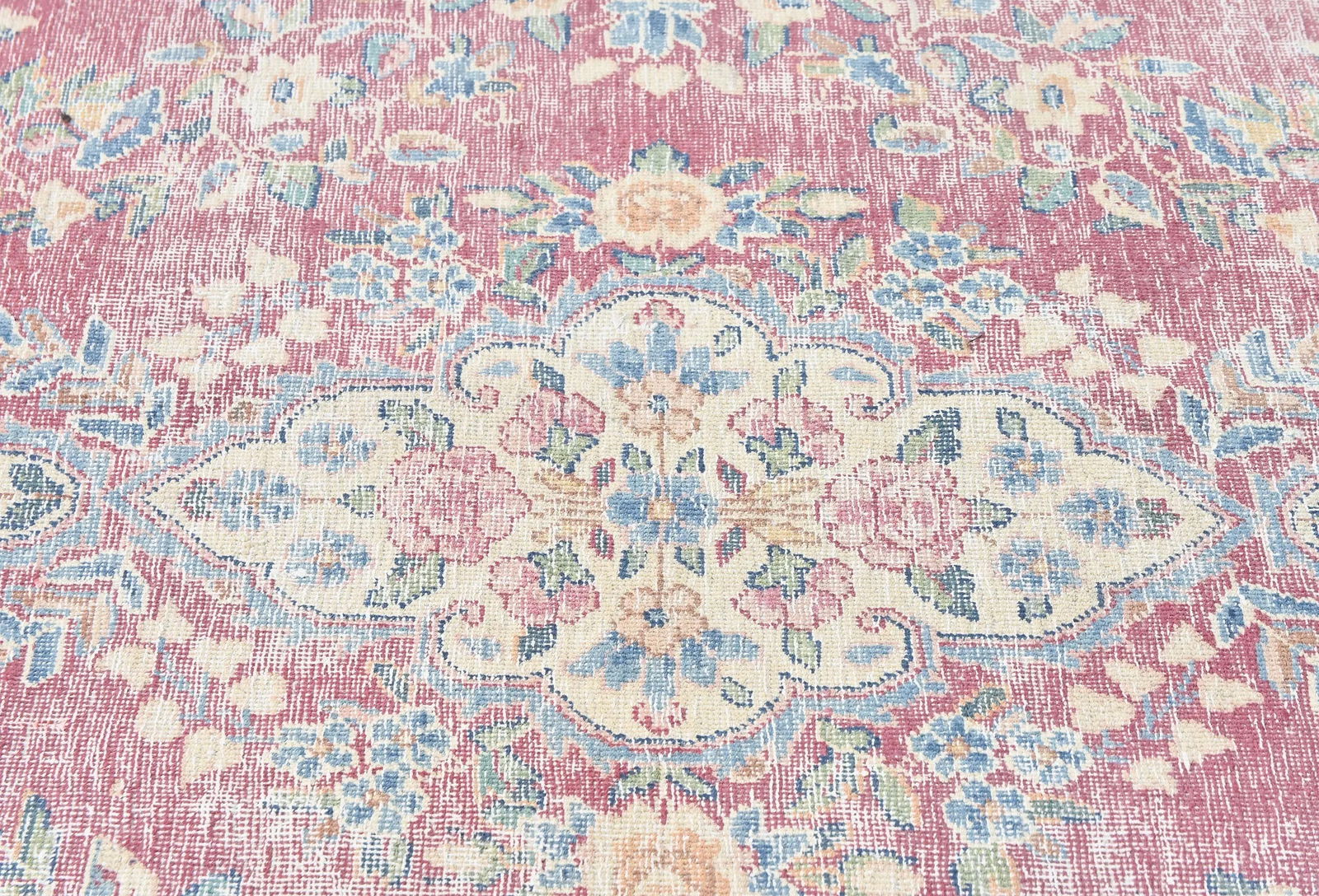 Muted Light Red Floral 7X10 Distressed Vintage Oriental Rug - 7