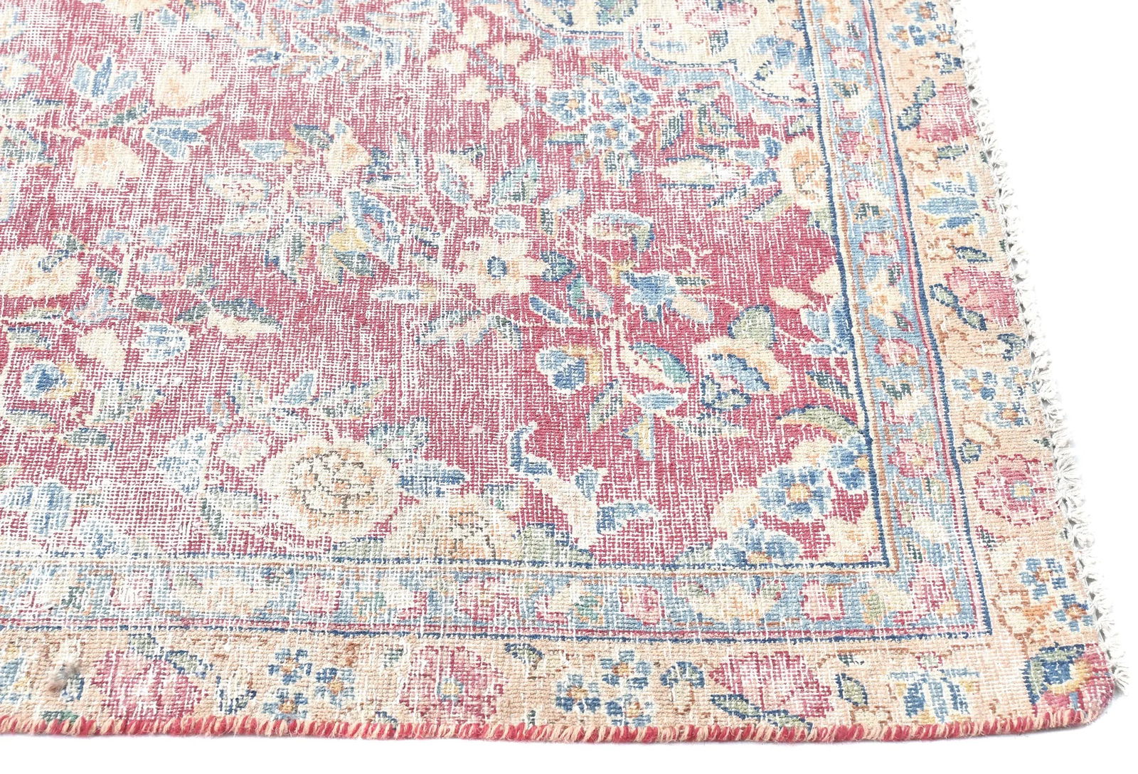 Muted Light Red Floral 7X10 Distressed Vintage Oriental Rug - 8