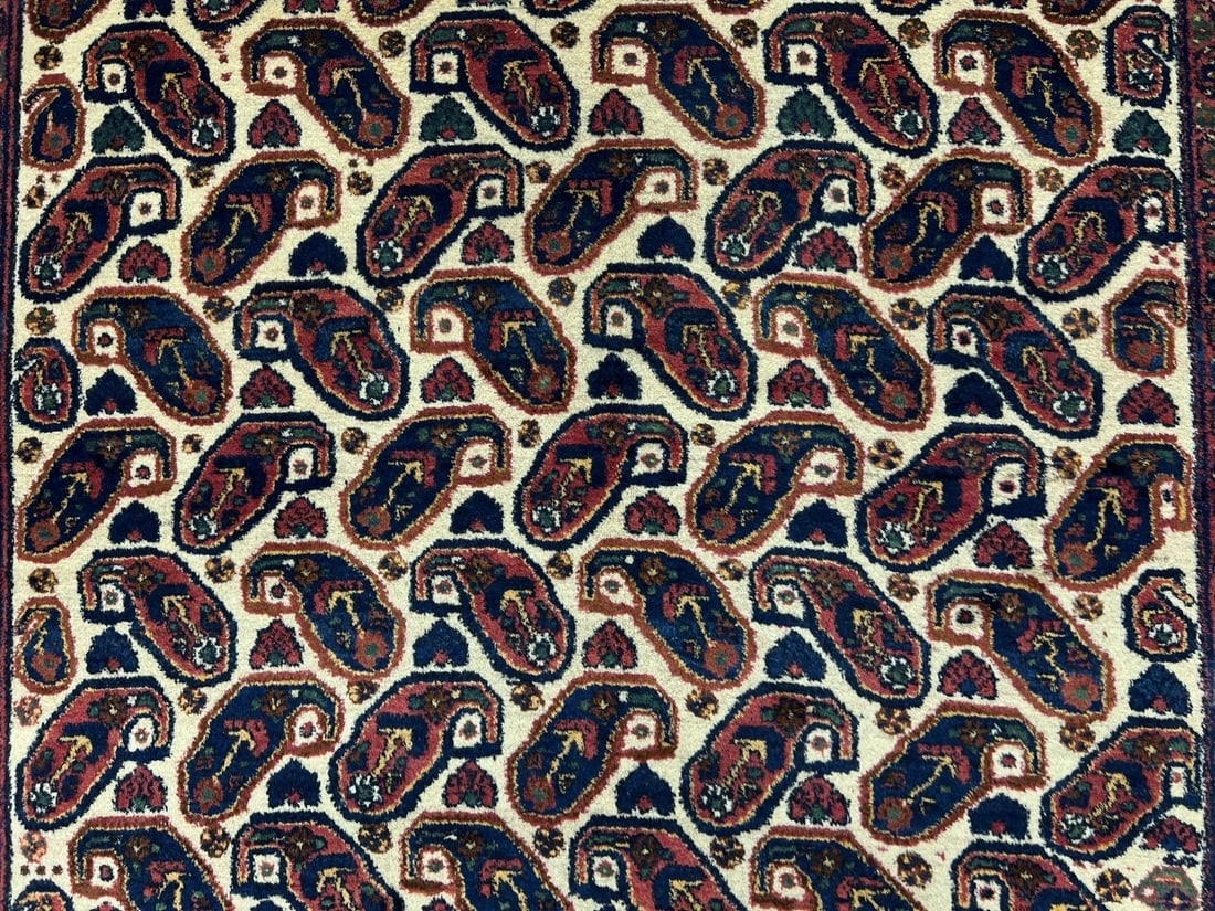 Hand-Knotted Semi-Antique Persian Sirjan Paisley Ivory Wool Oriental Rug 5'5" x 7'2" - 6