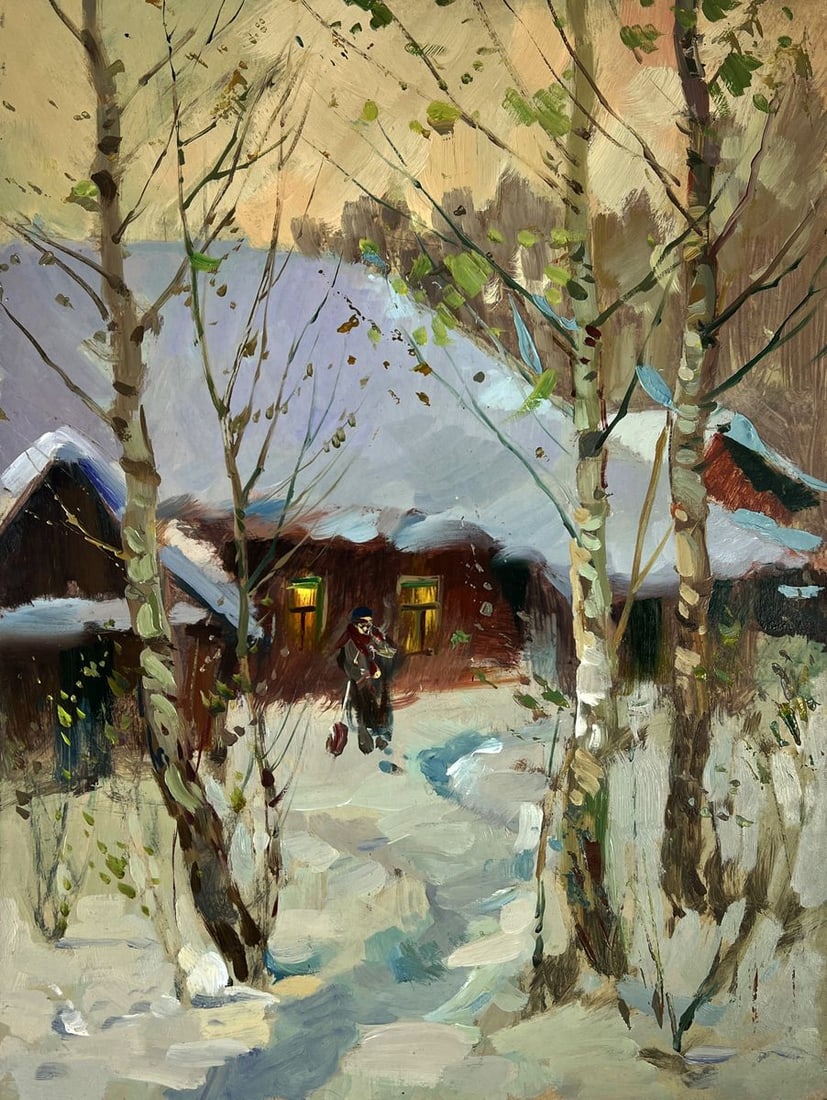 Oil painting Snow covered evening house Yuriy Suprunchuk - 3