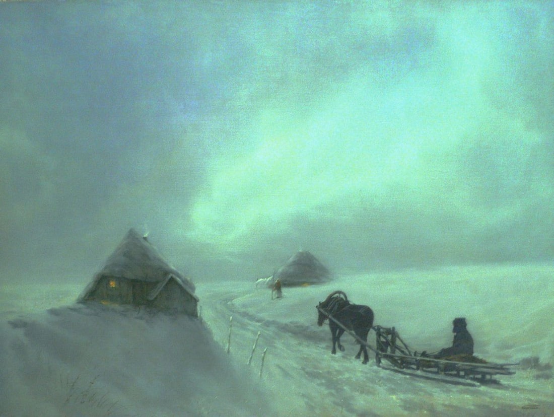 Oil painting Road in a winter snowstorm Vasily Korkishko (1 of 6)