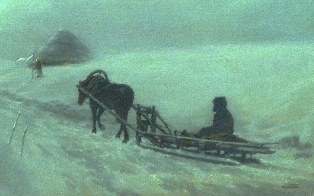 Oil painting Road in a winter snowstorm Vasily Korkishko - 2