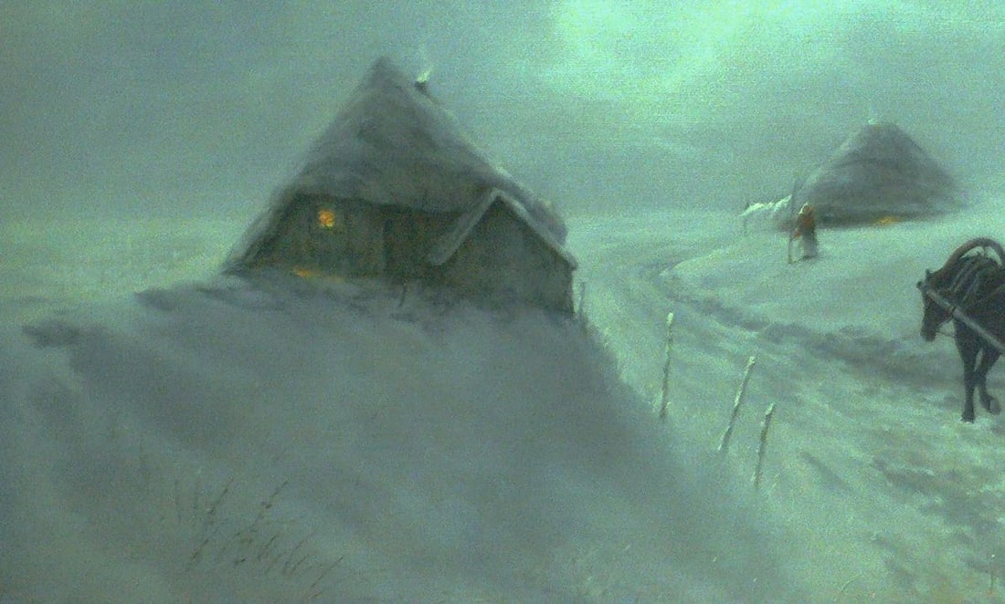 Oil painting Road in a winter snowstorm Vasily Korkishko - 3