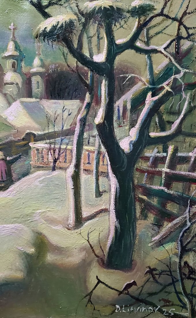 Oil painting Winter creature in the village Daniil Litvinov - 2