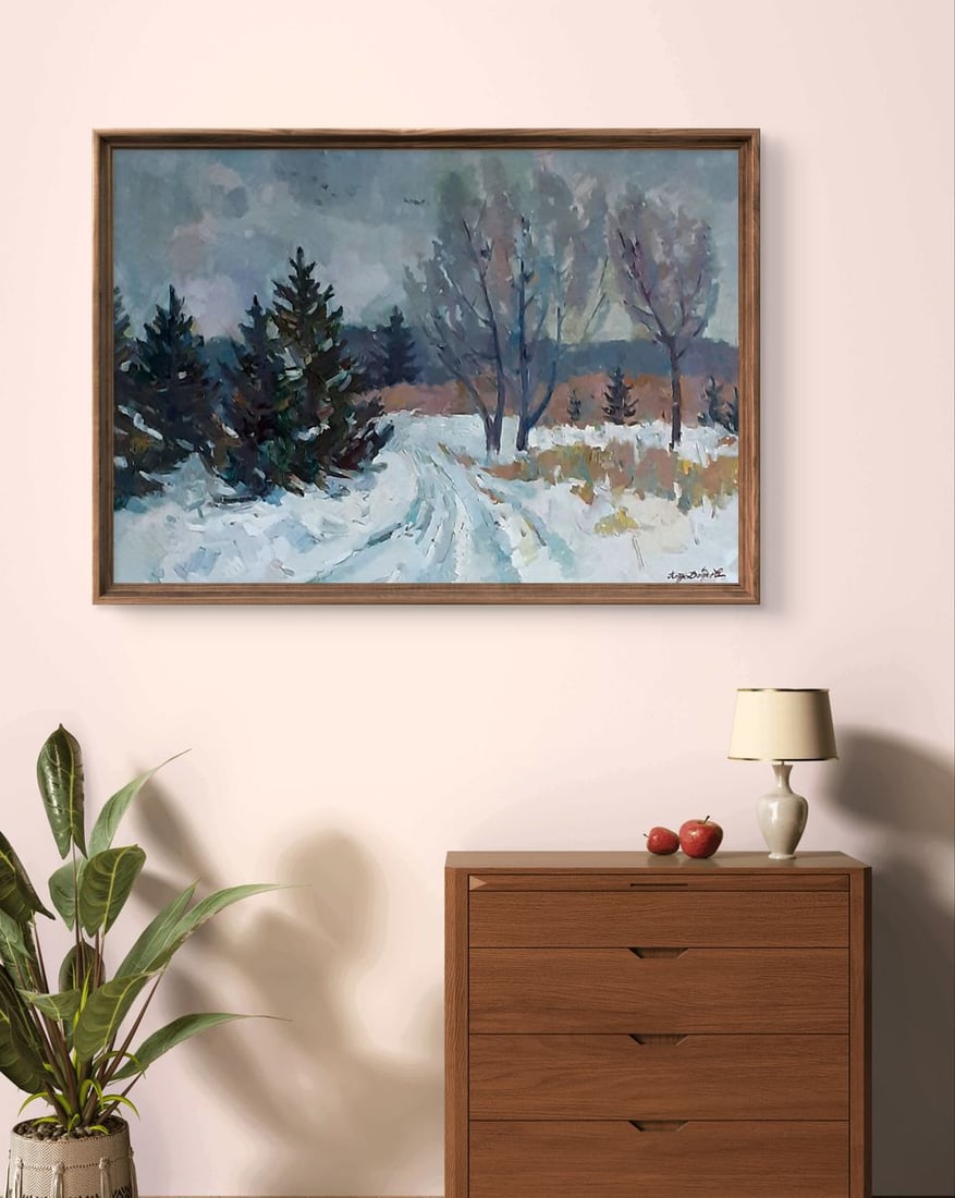 Oil painting Christmas trees covered with snow Peter Dobrev - 2