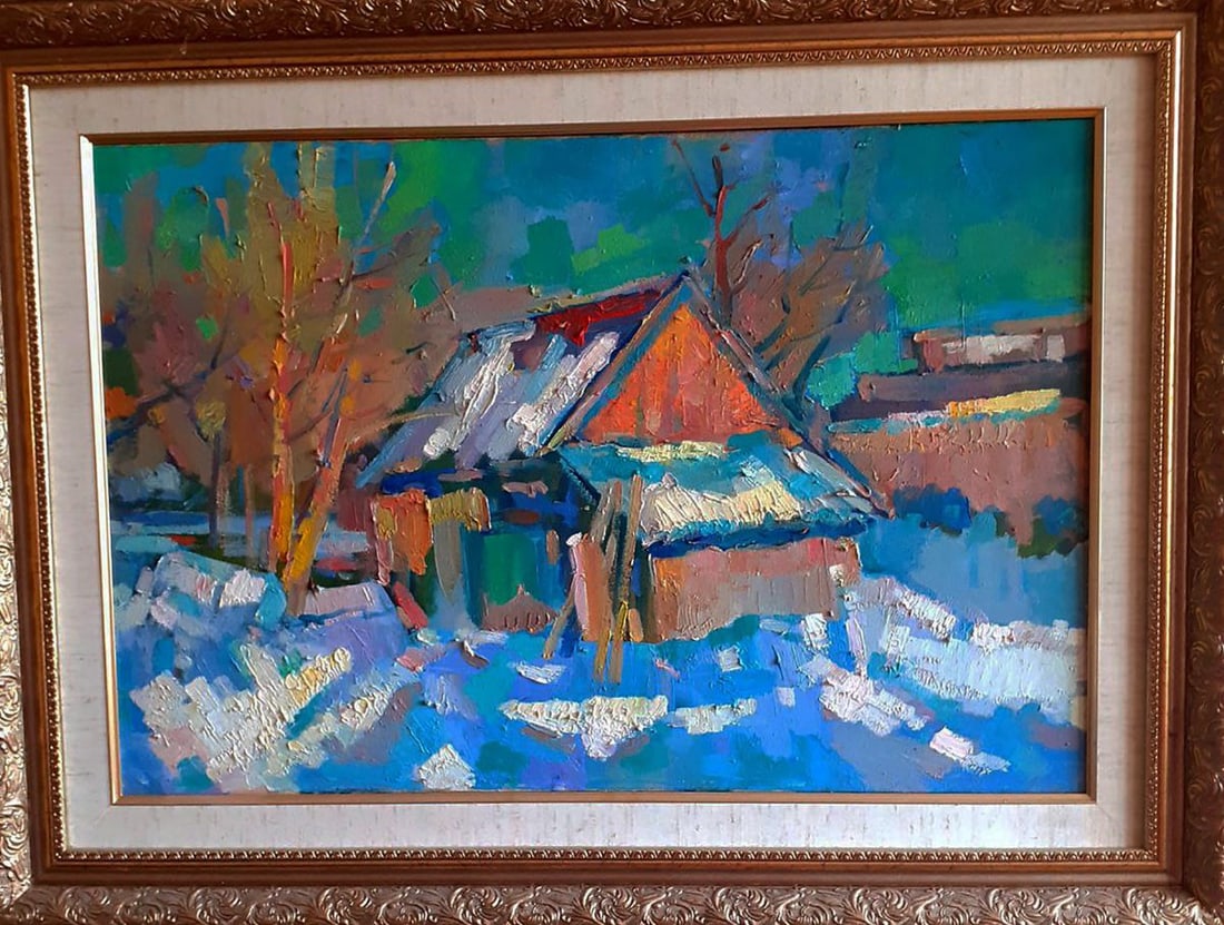 Oil painting Winter snowy morning Peter Dobrev - 2