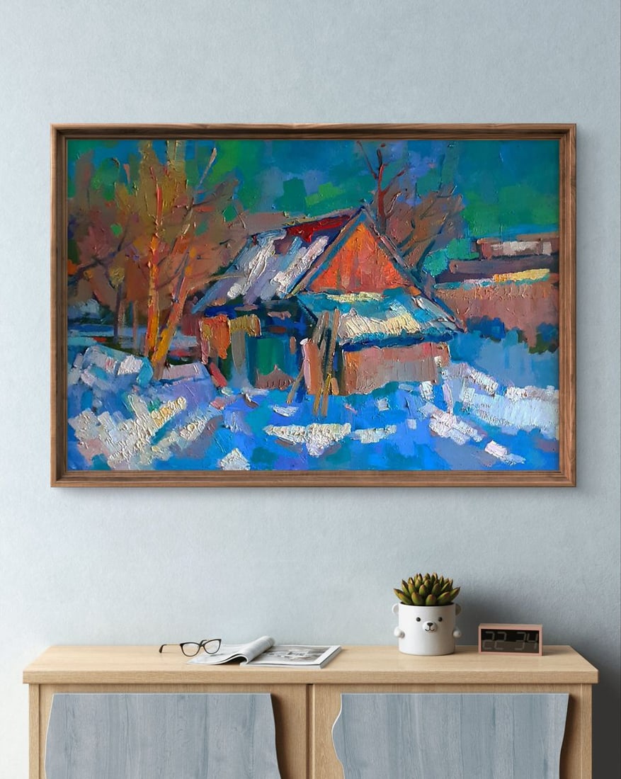 Oil painting Winter snowy morning Peter Dobrev - 3