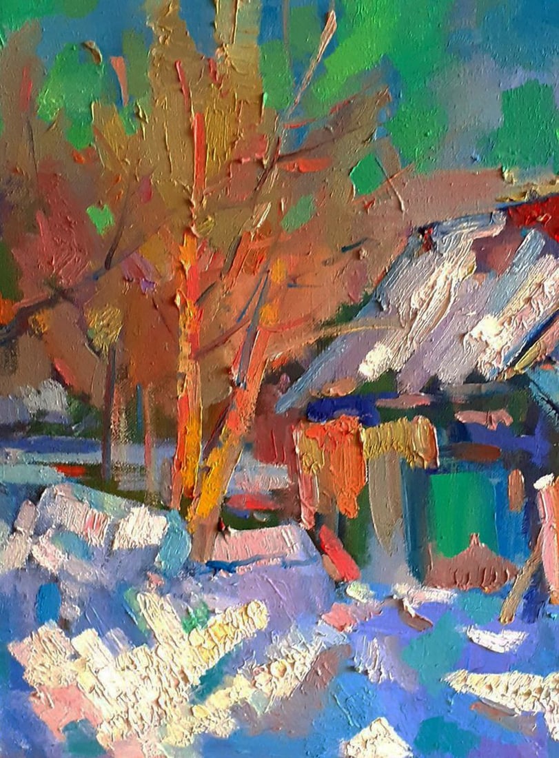 Oil painting Winter snowy morning Peter Dobrev - 6