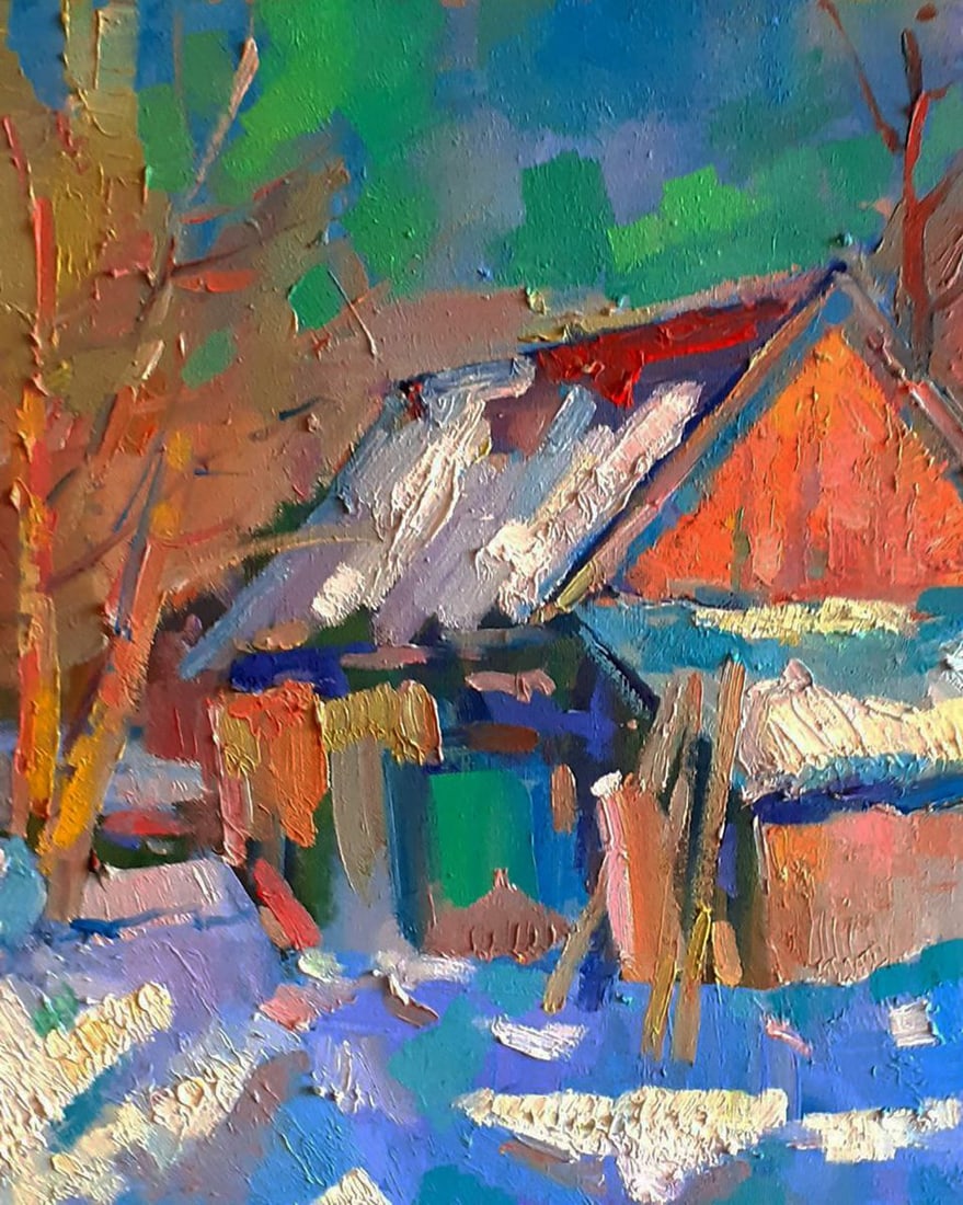 Oil painting Winter snowy morning Peter Dobrev - 7