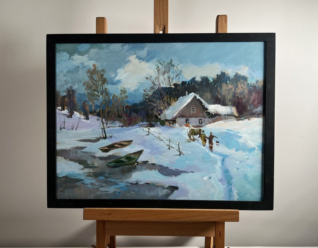 Oil painting Path through snowdrifts Yuriy Suprunchuk: Title: Oil painting Path through snowdrifts Yuriy Suprunchuk Description: NoAAA4249 The painting "Path through snowdrifts" beautifully captures the serenity and charm of a countryside landscape blanke
