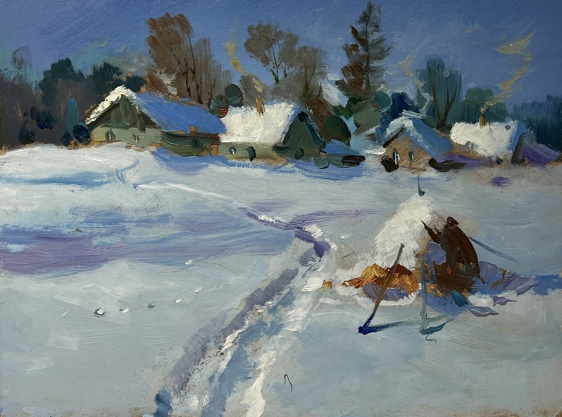 Oil painting Snowy path to the village Yuriy Suprunchuk - 3