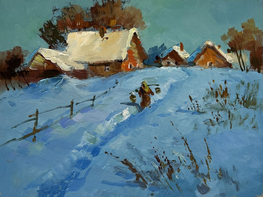Oil painting Snowy path in the village Yuriy Suprunchuk - 3