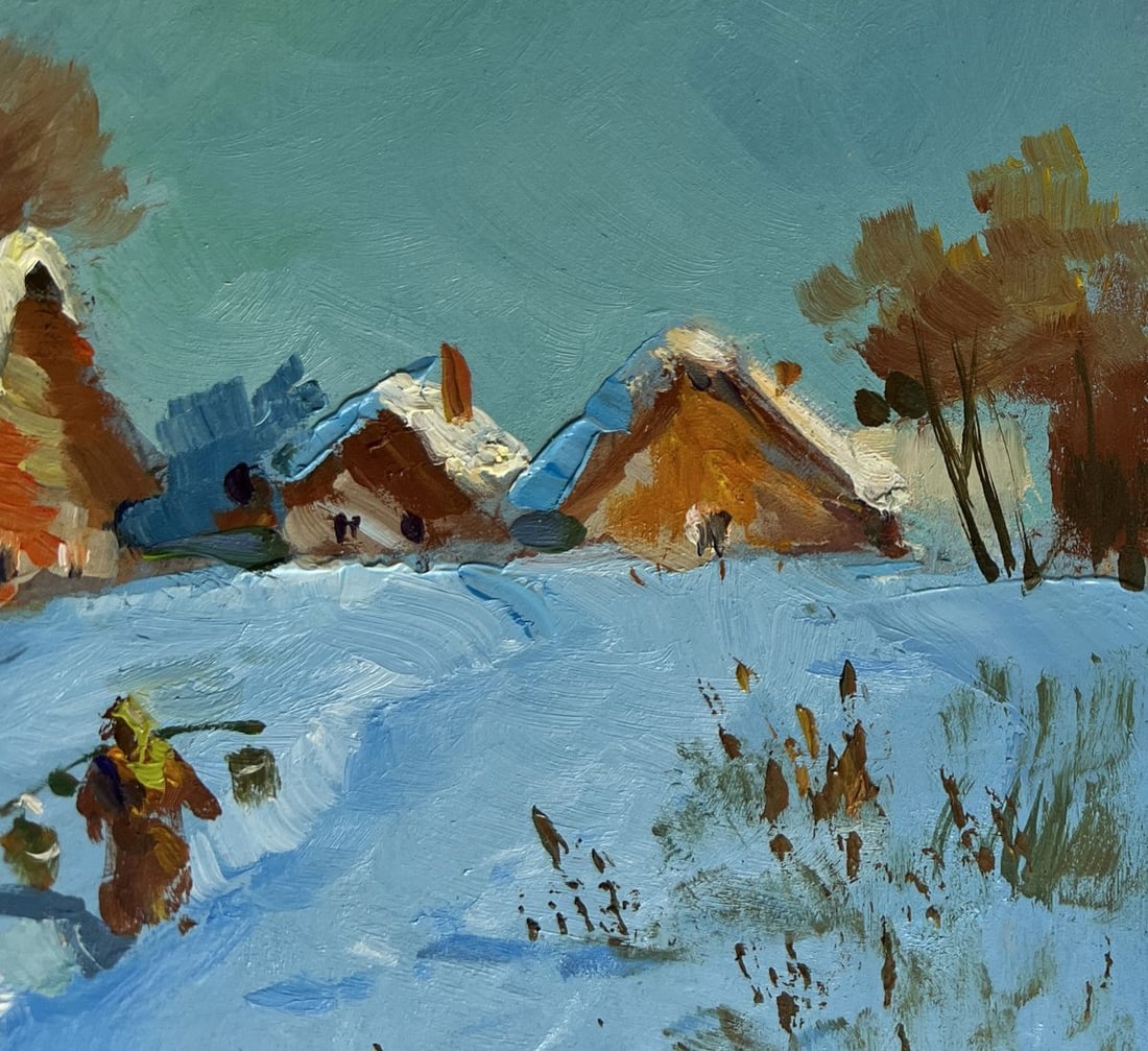 Oil painting Snowy path in the village Yuriy Suprunchuk - 4