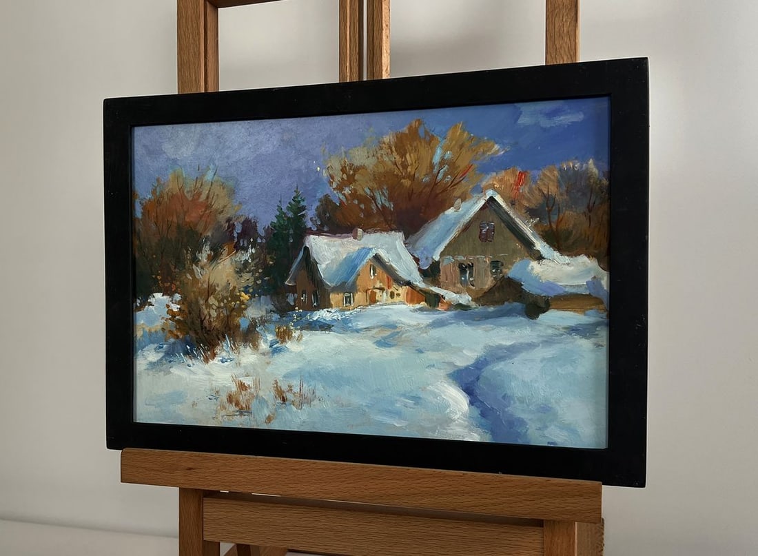 Oil painting Houses under a blanket of snow Yuriy Suprunchuk - 2