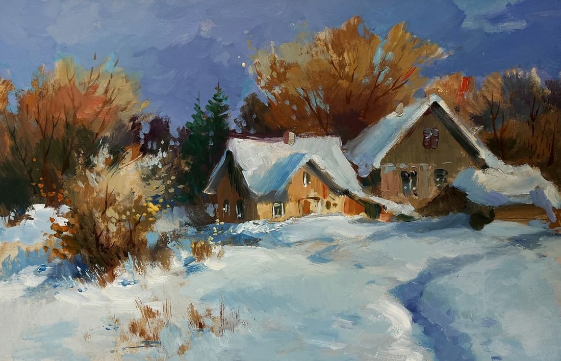 Oil painting Houses under a blanket of snow Yuriy Suprunchuk - 3