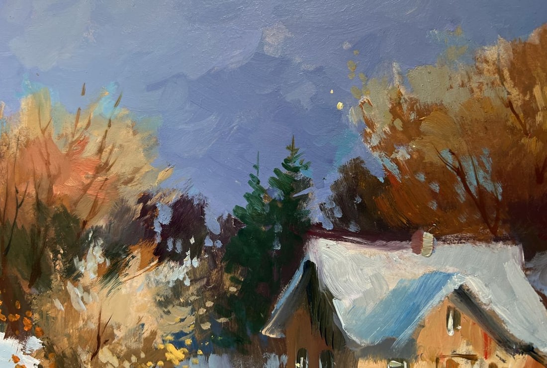 Oil painting Houses under a blanket of snow Yuriy Suprunchuk - 5
