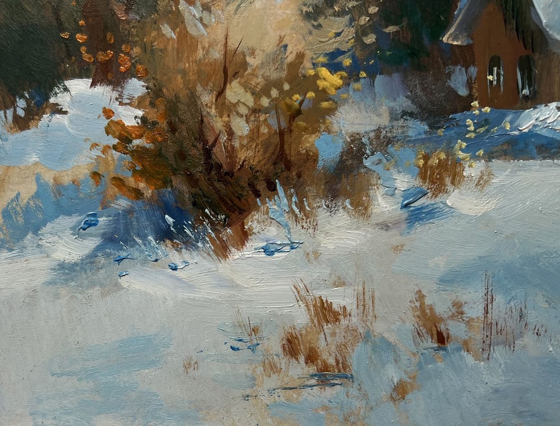 Oil painting Houses under a blanket of snow Yuriy Suprunchuk - 9