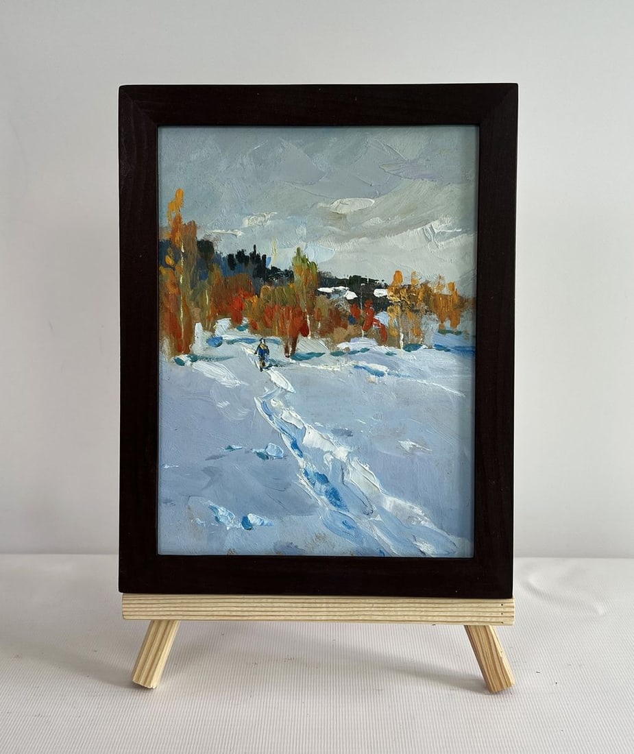 Oil painting Walking in the winter forest Yuriy Suprunchuk: Title: Oil painting Walking in the winter forest Yuriy Suprunchuk Description: NoAAA4400 The painting "Walking in the Winter Forest" captures the serene beauty of a snowy landscape, where nature and