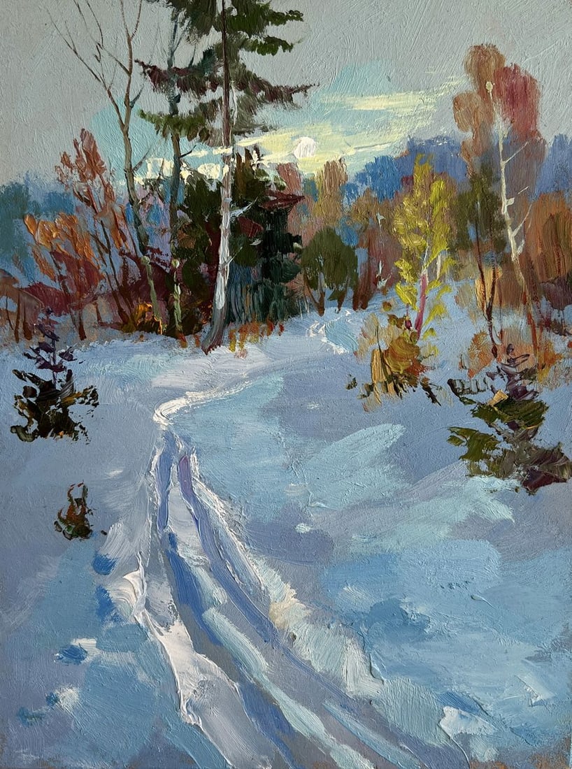 Oil painting Winter sunset in the forest Yuriy Suprunchuk - 3