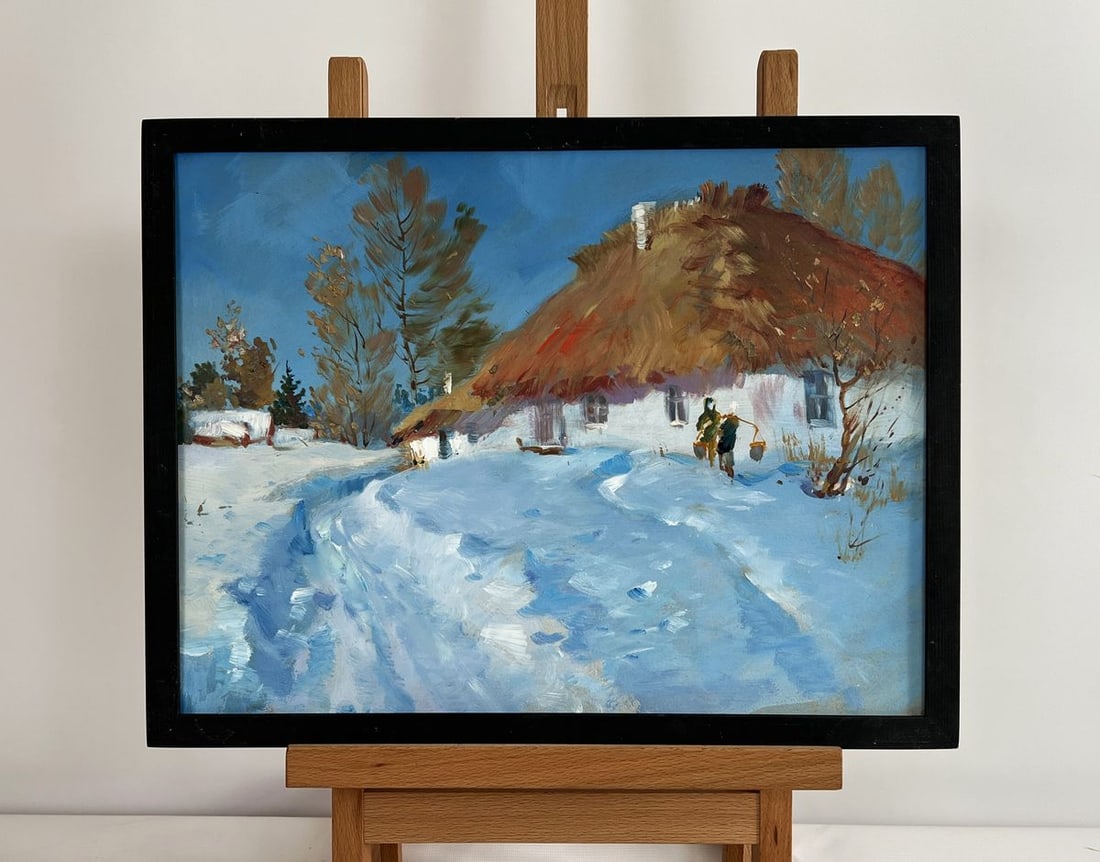 Oil painting Snowy village yard Yuriy Suprunchuk: Title: Oil painting Snowy village yard Yuriy Suprunchuk Description: NoAAA4440 The painting "Snowy Village Yard" beautifully captures the essence of winter in a rural setting, immersing the viewer