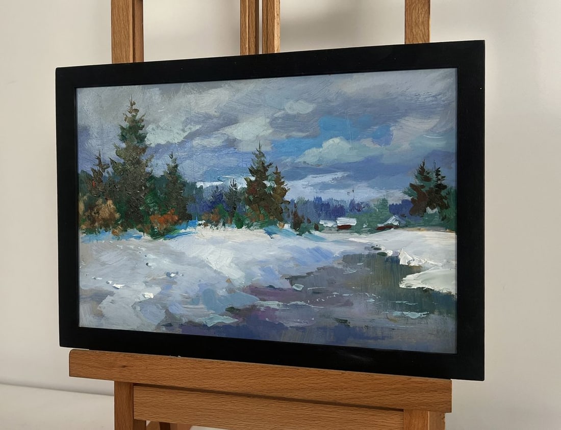 Oil painting River under a blanket of snow Yuriy Suprunchuk - 2