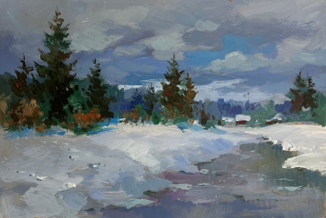 Oil painting River under a blanket of snow Yuriy Suprunchuk - 3