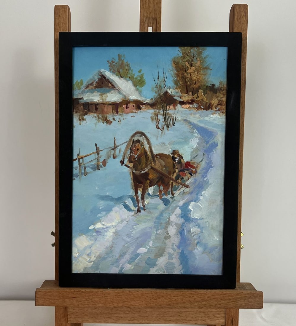 Oil painting Riding a horse in the snow Yuriy Suprunchuk (1 of 10)