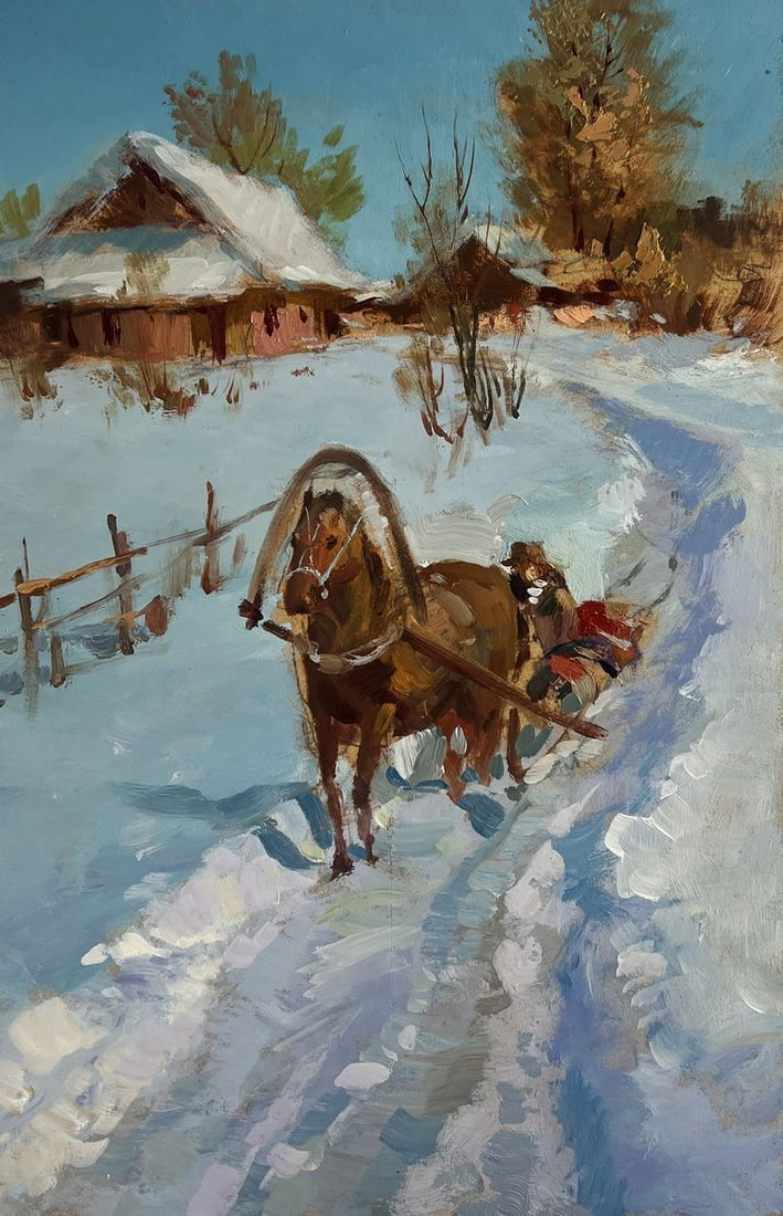 Oil painting Riding a horse in the snow Yuriy Suprunchuk - 3