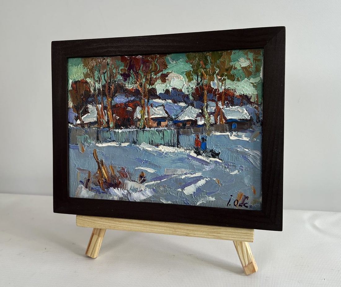 Oil painting The village was covered in snow Oksana Kalenyuk - 2