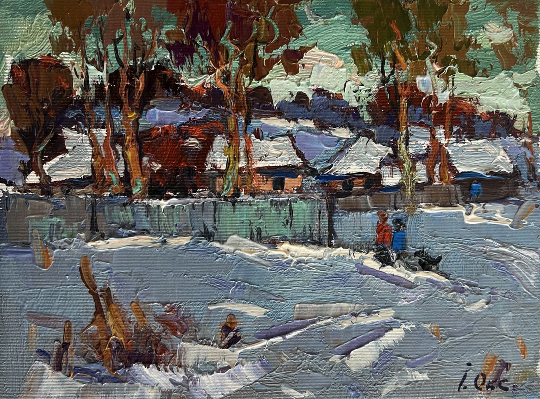Oil painting The village was covered in snow Oksana Kalenyuk - 3