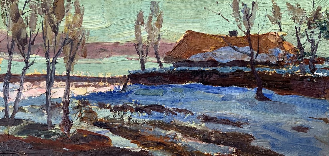 Oil painting Sunny winter day Leonid Maistrenko: Title: Oil painting Sunny winter day Leonid Maistrenko Description: NoAAA3555 The painting "Sunny Winter Day" depicts a serene rural landscape bathed in the gentle light of a winter afternoon. Created