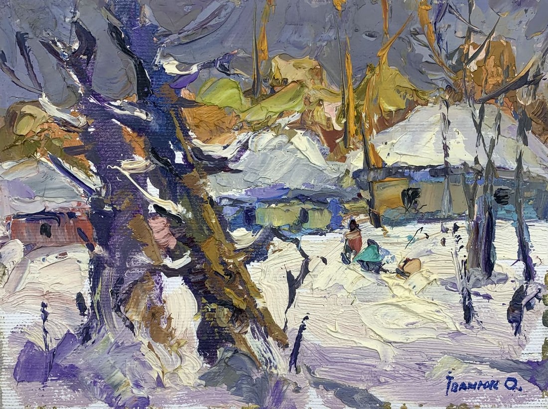 Oil painting Cold Kalenyuk Oksana: Title: Oil painting Cold Kalenyuk Oksana Description: NoAAA3098 The oil painting titled "Cold" is a vibrant, textural depiction of a wintry scene, alive with movement and color. The artist has