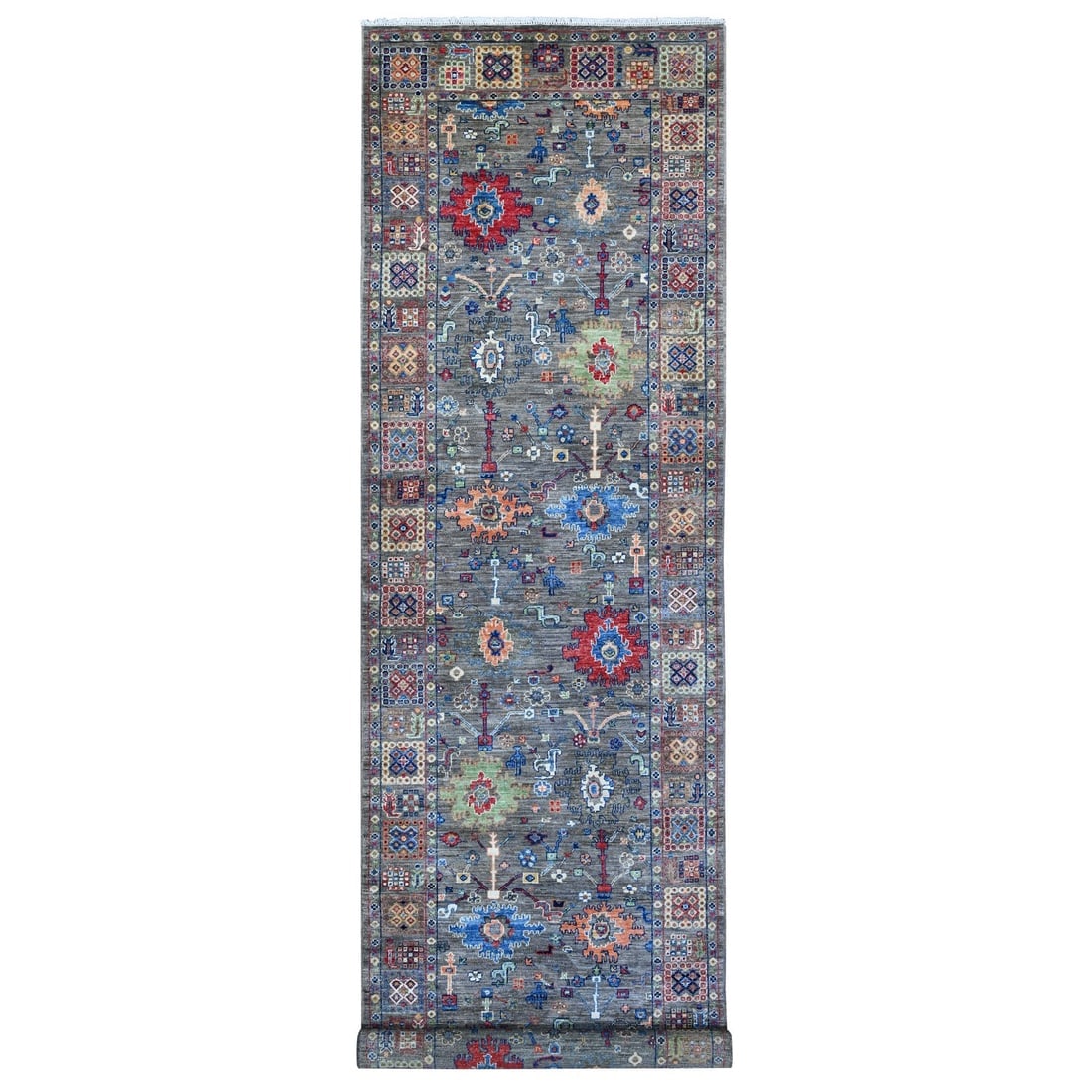 Gray Aryana Mahal Design Hand Knotted Wide Runner Oriental Rug: Title: Gray Aryana Mahal Design Hand Knotted Wide Runner Oriental Rug Description: This is a truly genuine one-of-a-kind. It has been Knotted for months and months in the centuries-old weaving craftsm
